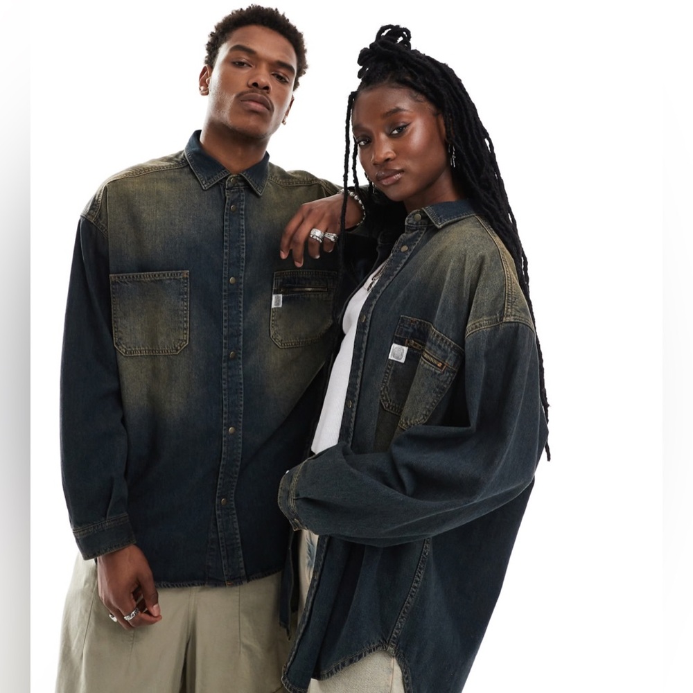 Reclaimed Vintage - Spread Collar, Button Placket, Unisex, Denim Shirt Size M